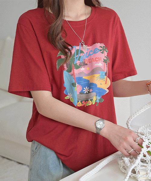 [데일리♥] 발리 여성 루즈핏 프린트 코튼 반팔 박스 티셔츠 여름